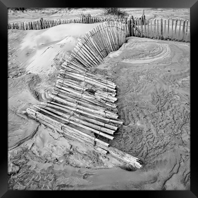 Captivating Broken Fence on Camber Sands Framed Print by Derek Daniel