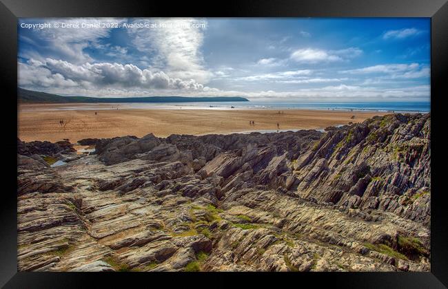 Woolacombe Rocks, Sand and Sea Framed Print by Derek Daniel