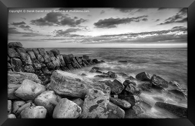 Kimmeridge Sunset (mono) Framed Print by Derek Daniel