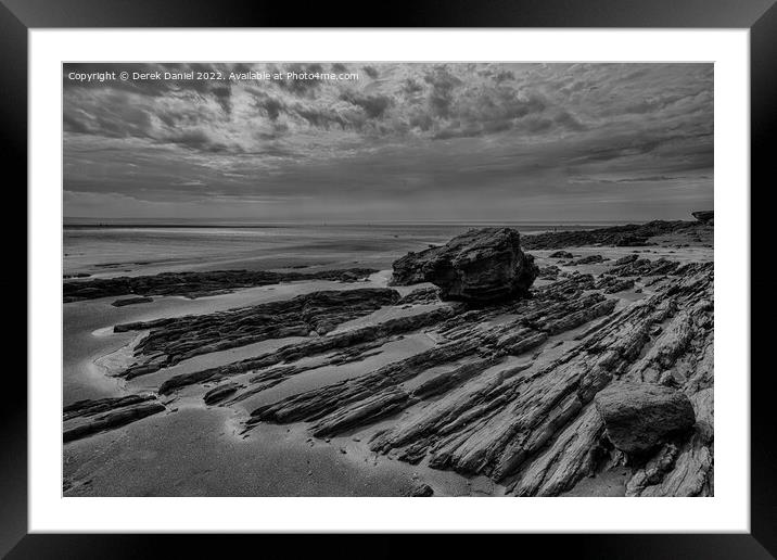 Rocks on Saunton Sands (mono) Framed Mounted Print by Derek Daniel
