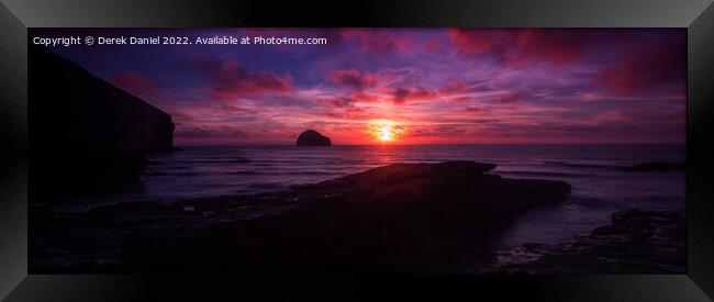 Trebarwith Strand Sunset, Cornwall (panoramic) Framed Print by Derek Daniel