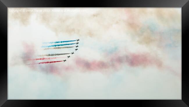 Thrilling Aerobatic Display by Red Arrows Framed Print by Derek Daniel