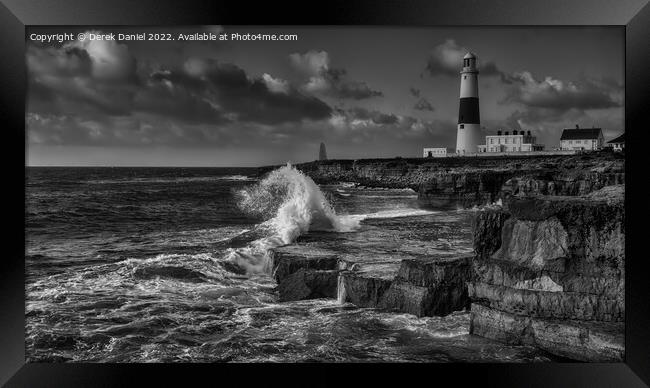 Stormy sea at Portland Bill (mono) Framed Print by Derek Daniel