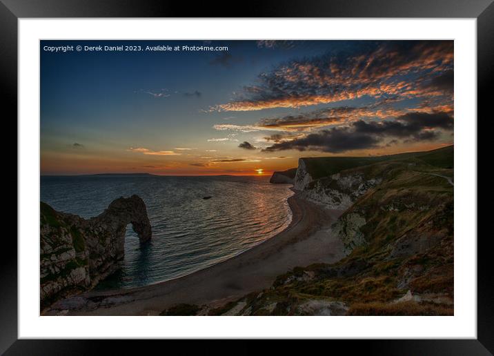 Durdle Dor Sunset Framed Mounted Print by Derek Daniel