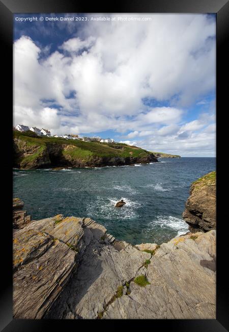 Looking over to Port Isaac from Port Gaverne Headl Framed Print by Derek Daniel