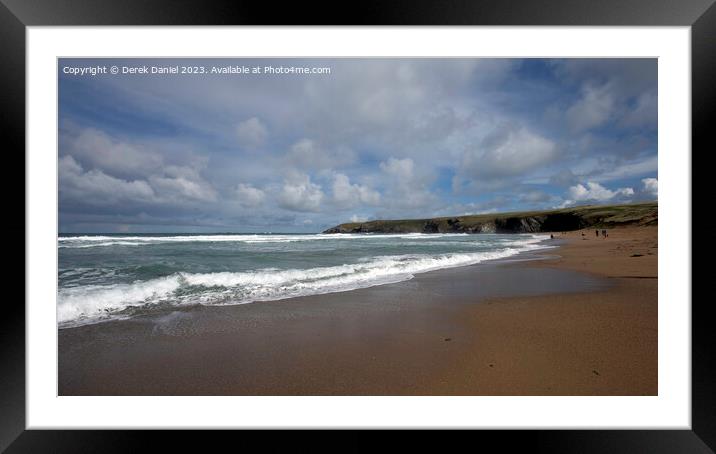 The Sandy Beach at Holywell, Cornwall Framed Mounted Print by Derek Daniel