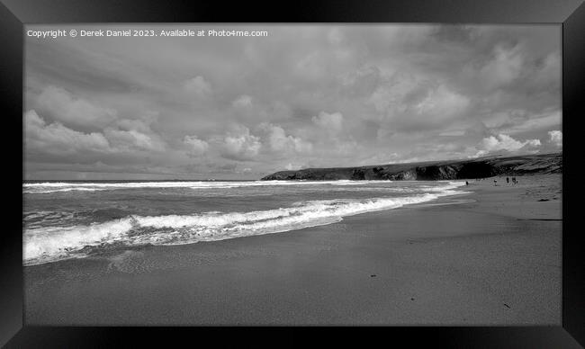 The Sandy Beach at Holywell, Cornwall (mono) Framed Print by Derek Daniel