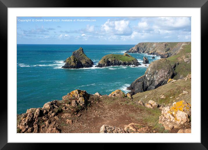 A walk along the clifftop at Kynance Cove, Cornwall Framed Mounted Print by Derek Daniel
