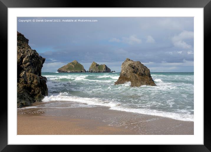 Gull Rock from Holywell Beach Framed Mounted Print by Derek Daniel