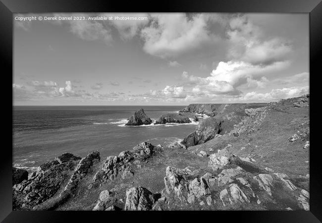 The Rocky Headland Around Kynance Cove (mono) Framed Print by Derek Daniel