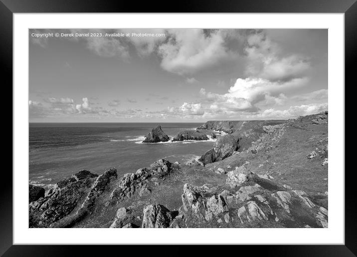 The Rocky Headland Around Kynance Cove (mono) Framed Mounted Print by Derek Daniel