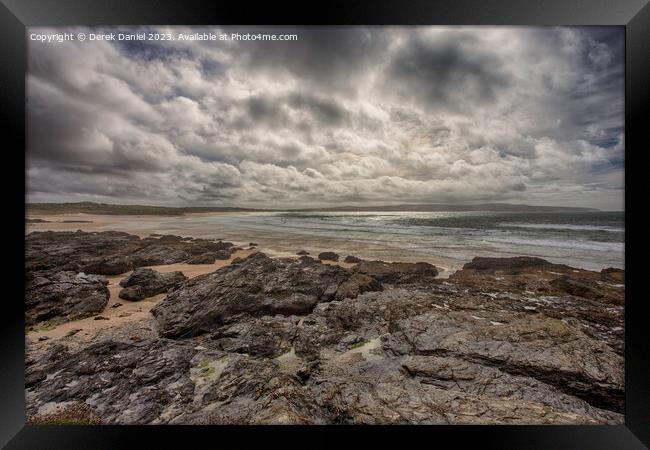 Rocky Beach At Gwithian and Godrevy Framed Print by Derek Daniel