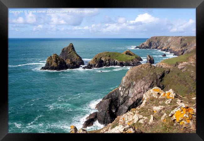 A walk along the clifftop around Kynance Cove, Cornwall Framed Print by Derek Daniel