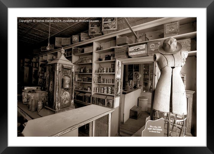 inside one of the shops at Bodie Framed Mounted Print by Derek Daniel