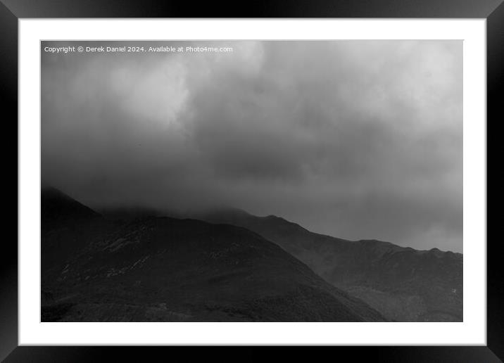 A Dark, Moody, Rainy day at Glencoe (mono) Framed Mounted Print by Derek Daniel
