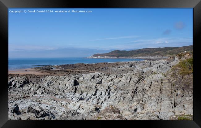 Woolacombe Rocks, Sand and Sea Framed Print by Derek Daniel