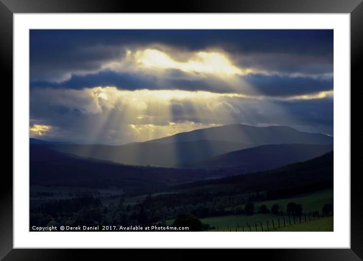 Pitlochry- Light beams on the hills Framed Mounted Print by Derek Daniel