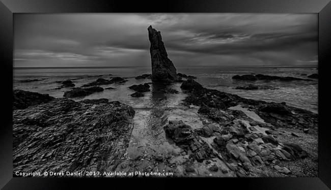 Sea Stack and rocks at Cullen, Moray (panoramic, m Framed Print by Derek Daniel