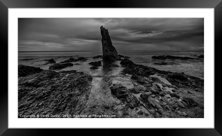 Sea Stack and rocks at Cullen, Moray (panoramic, m Framed Mounted Print by Derek Daniel