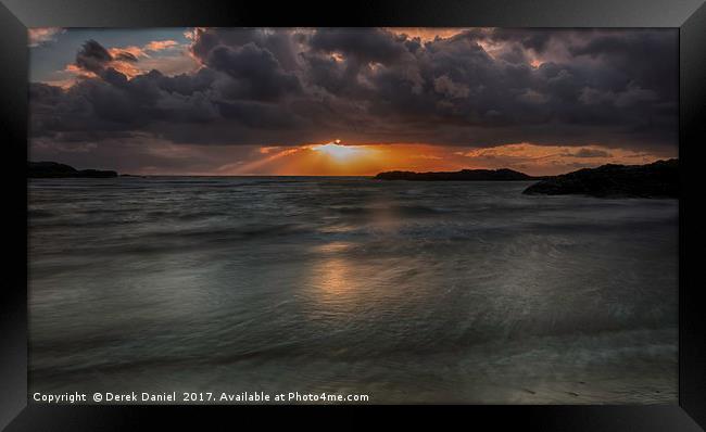 Golden Sunset at Trearddur Beach Framed Print by Derek Daniel