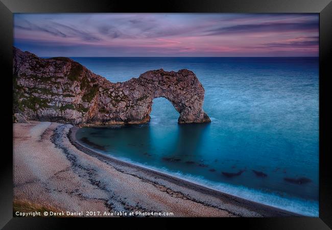 Durdle Dor Sunset, Dorset  Framed Print by Derek Daniel