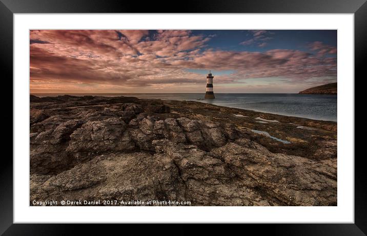 Trwyn Du Lighthouse Framed Mounted Print by Derek Daniel