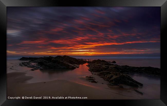 Crooklets Beach Sunset, Bude, Cornwall (panoramic) Framed Print by Derek Daniel