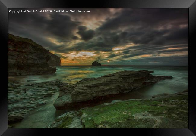 Trebarwith Strand Sunset Framed Print by Derek Daniel