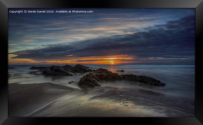Crooklets Beach Sunset Framed Print by Derek Daniel