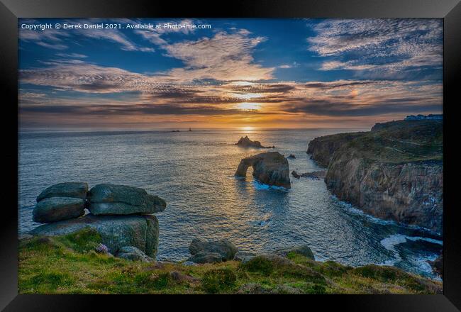 Stunning Sunset over Cornwalls Seascape Framed Print by Derek Daniel