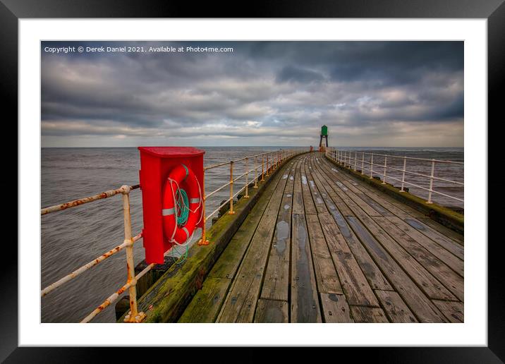 Whitby West Pier Framed Mounted Print by Derek Daniel