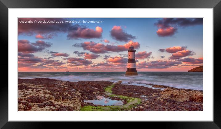 Radiant Welsh Sunset at Trwyn Du Lighthouse Framed Mounted Print by Derek Daniel
