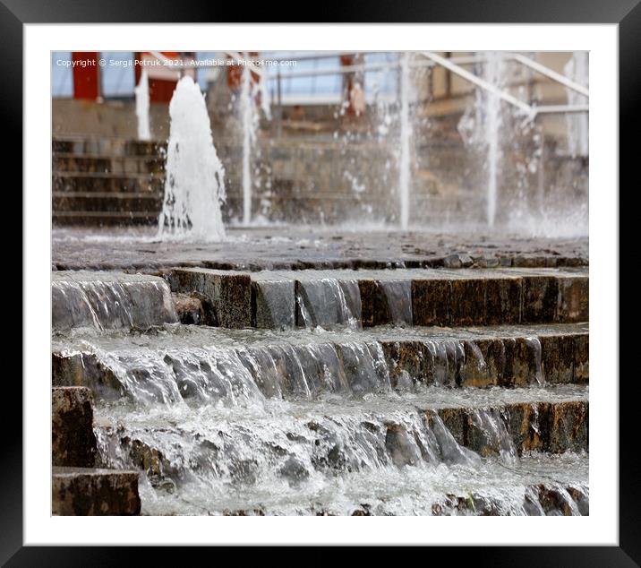 Running water through a cascading stepped fountain. Framed Mounted Print by Sergii Petruk