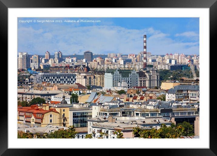 Dense development of the old district of Podil in Kyiv with residential and office buildings. Framed Mounted Print by Sergii Petruk