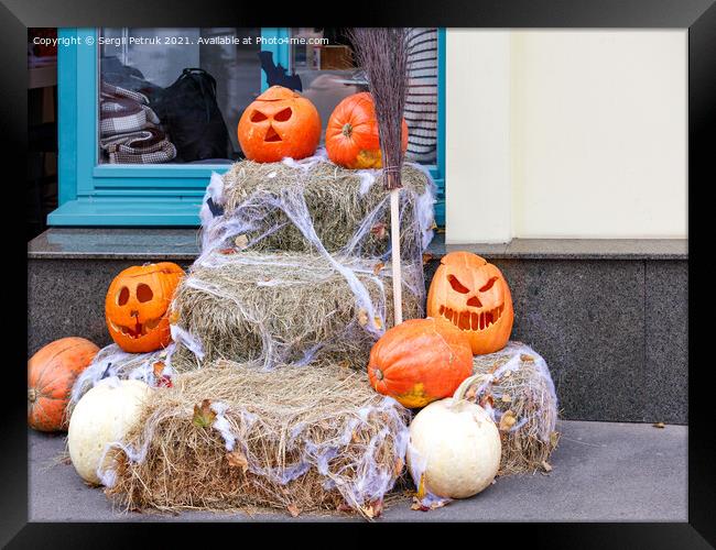 A comic installation for Halloween near the entrance of a residential building. Framed Print by Sergii Petruk