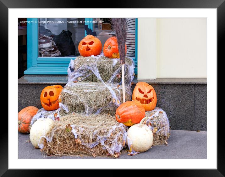 A comic installation for Halloween near the entrance of a residential building. Framed Mounted Print by Sergii Petruk