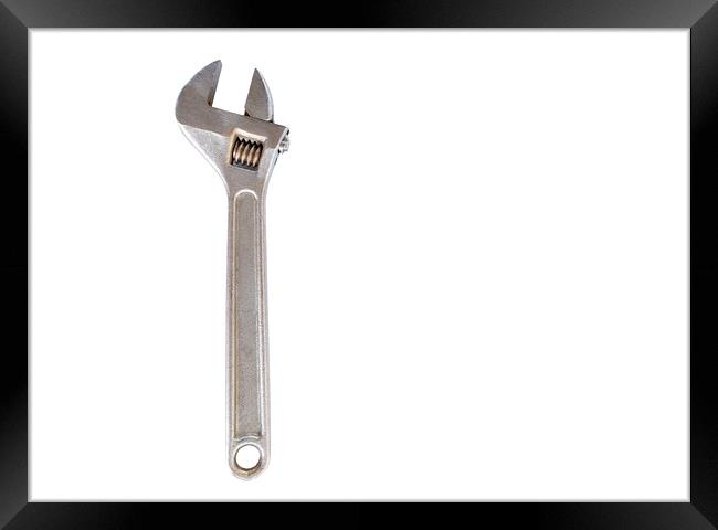 Old adjustable wrench isolated on white background Framed Print by Sergii Petruk