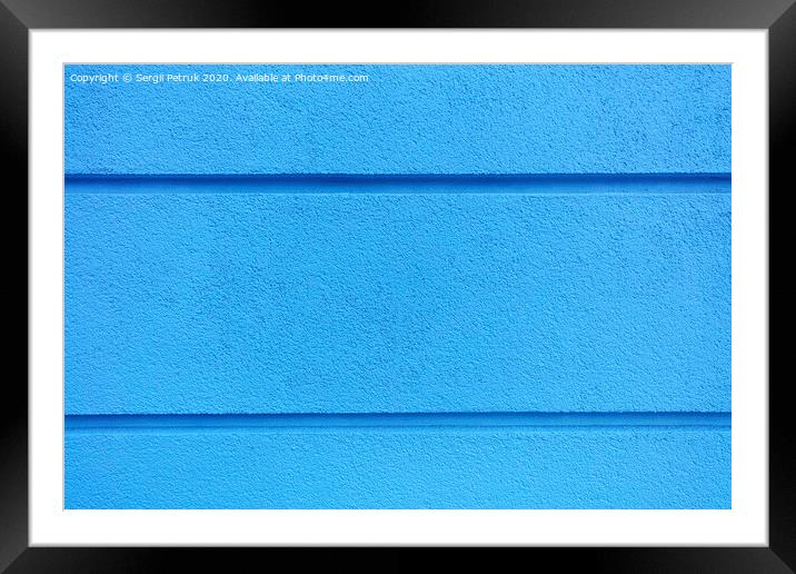 Concrete wall texture bright blue plaster with horizontal dividing grooves on the wall. Framed Mounted Print by Sergii Petruk