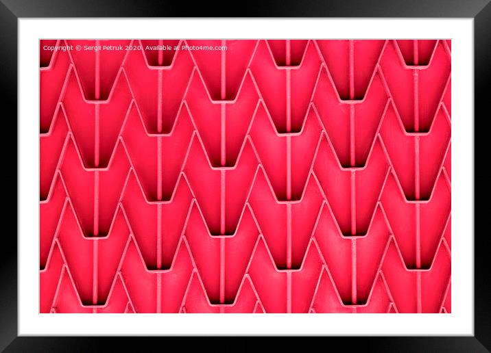 A patterned metal fence with outdated bright red paint. Abstract texture background. Framed Mounted Print by Sergii Petruk