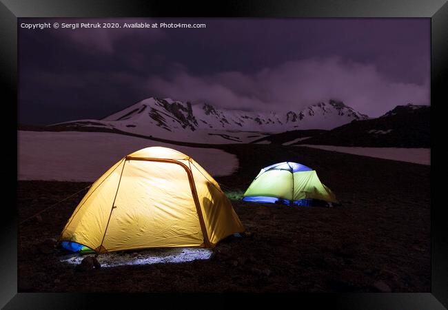 Tents of tourists are located at the foot of Mount Erciyes in central Turkey Framed Print by Sergii Petruk