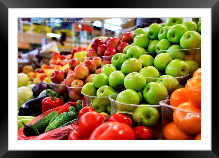 Green, red, yellow apples, fruits and vegetables for sale in the market Framed Mounted Print by Sergii Petruk