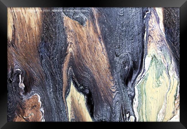 Unusual and mysterious brown, black, green and white marble texture. Polished surface. Framed Print by Sergii Petruk