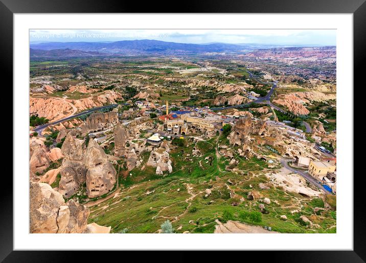 Landscape of the ancient caves of Cappadocia in Turkey, top view. Framed Mounted Print by Sergii Petruk