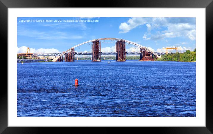 Construction Podolsky bridge on the Dnipro River in Kyiv. Framed Mounted Print by Sergii Petruk