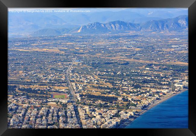 Panorama of the city of Loutraki, Greece aerial view. Framed Print by Sergii Petruk