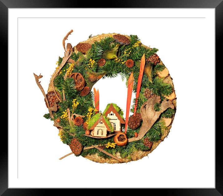 Christmas round wreath for home isolated on a white background. Framed Mounted Print by Sergii Petruk