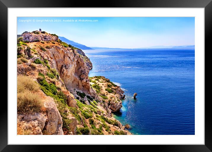 Seascape from the rocky steep coast of the Ionian Sea in Greece. Framed Mounted Print by Sergii Petruk