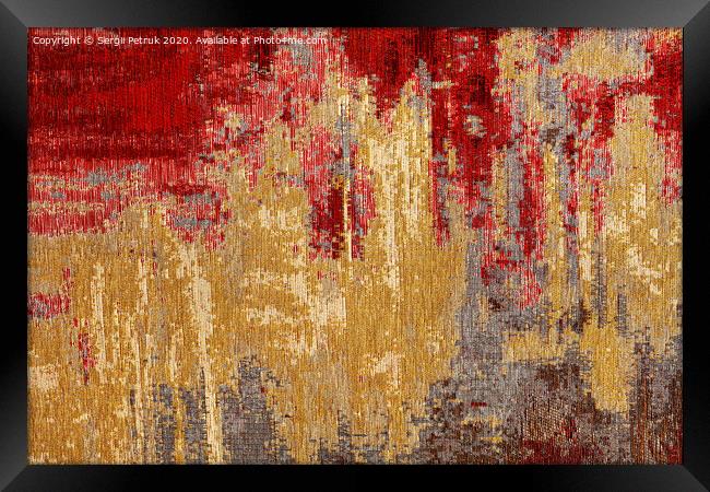 Abstract red and gold textile carpet pattern of oriental style. Framed Print by Sergii Petruk