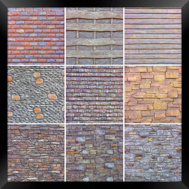 Collage of various stone textures for decorating external surfaces. Framed Print by Sergii Petruk