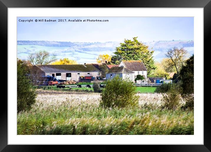 A farm with the Mendip Hills in the background Framed Mounted Print by Will Badman